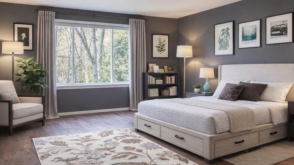 The same bedroom after an AI redesign by Decora