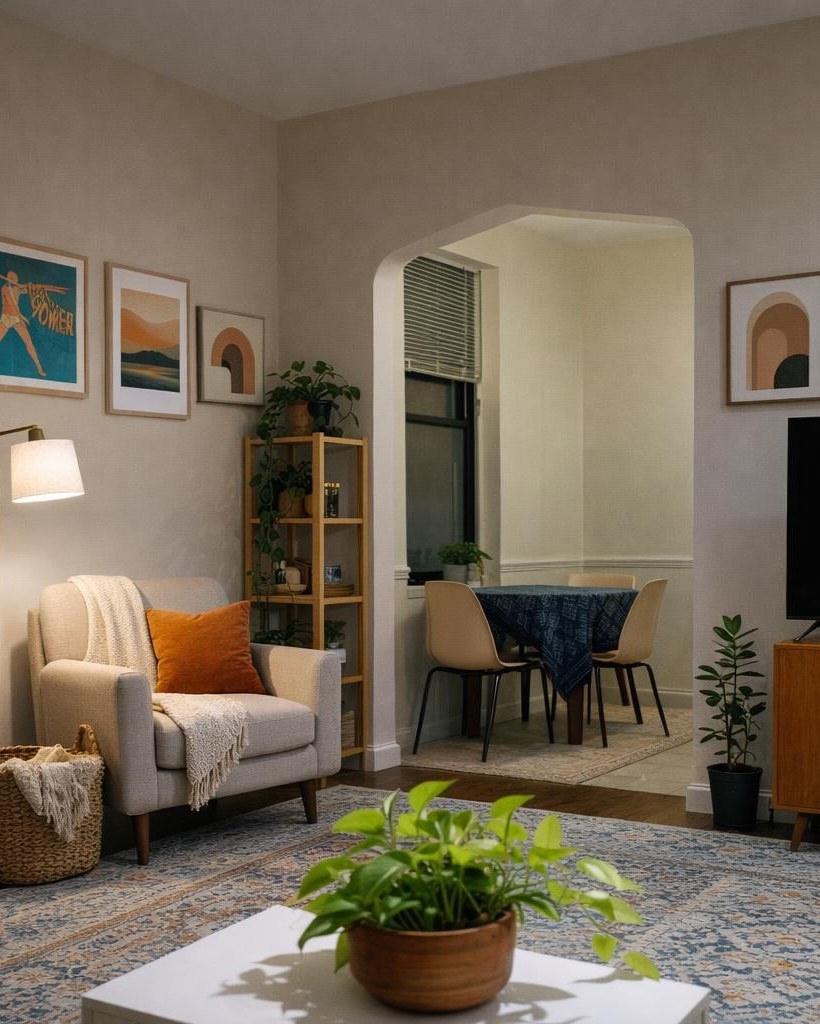 The same living room after an AI redesign by Decora
